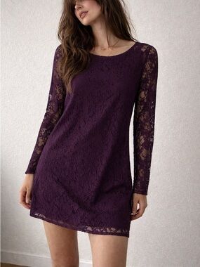 Apt 9 Plum Lace Long Sleeve Mini Dress Size 4 Dark Romance Goth‎ Whimsigoth